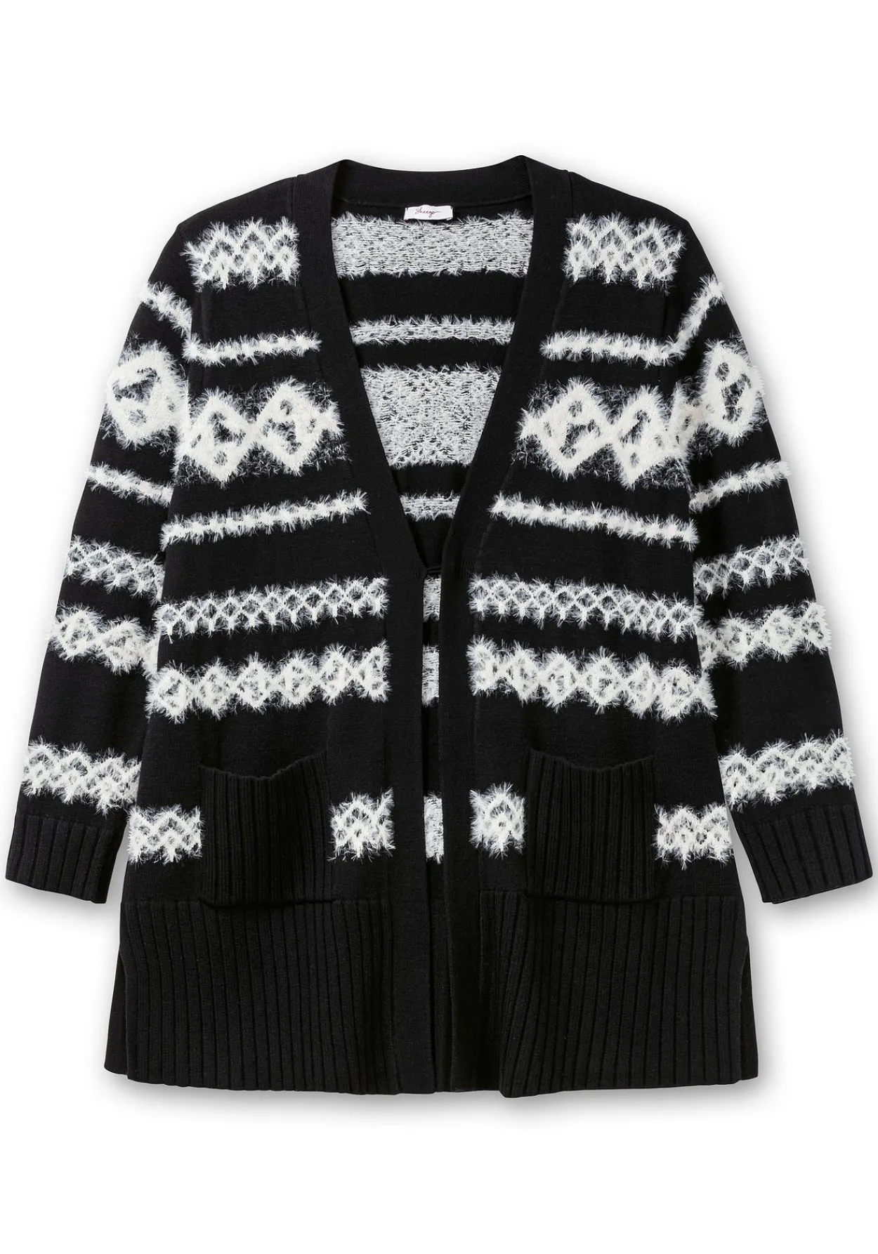 Strickjacke mit Intarsienmuster aus Flauschgarn<sheego Discount