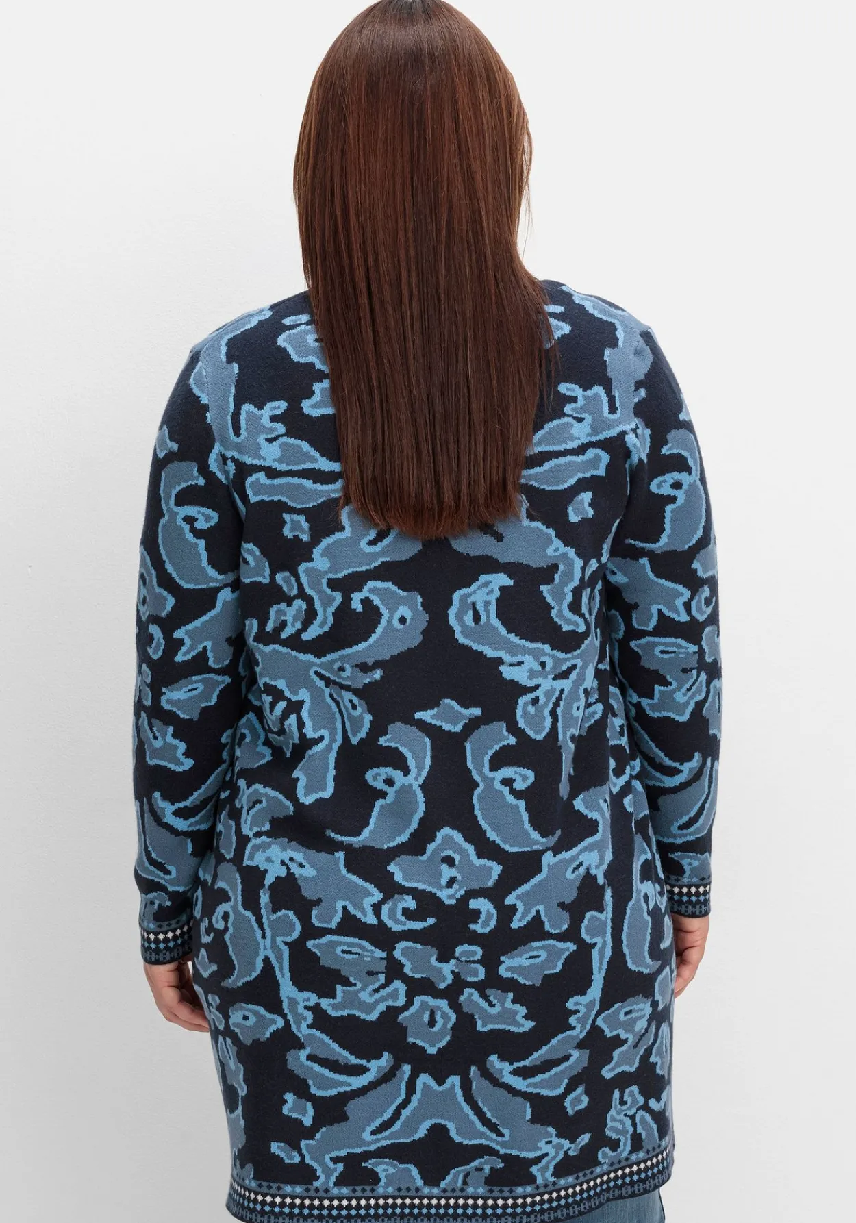 Strickjacke mit Jacquardmuster und Schalkragen<sheego Outlet