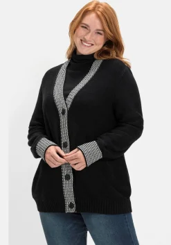 Strickjacke mit Kontrastdetails im Hahnentrittmuster<sheego Sale