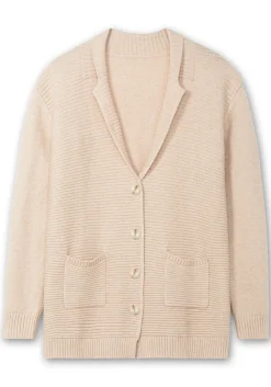 Strickjacke mit Reverskragen und Rippmuster vorn<sheego Hot