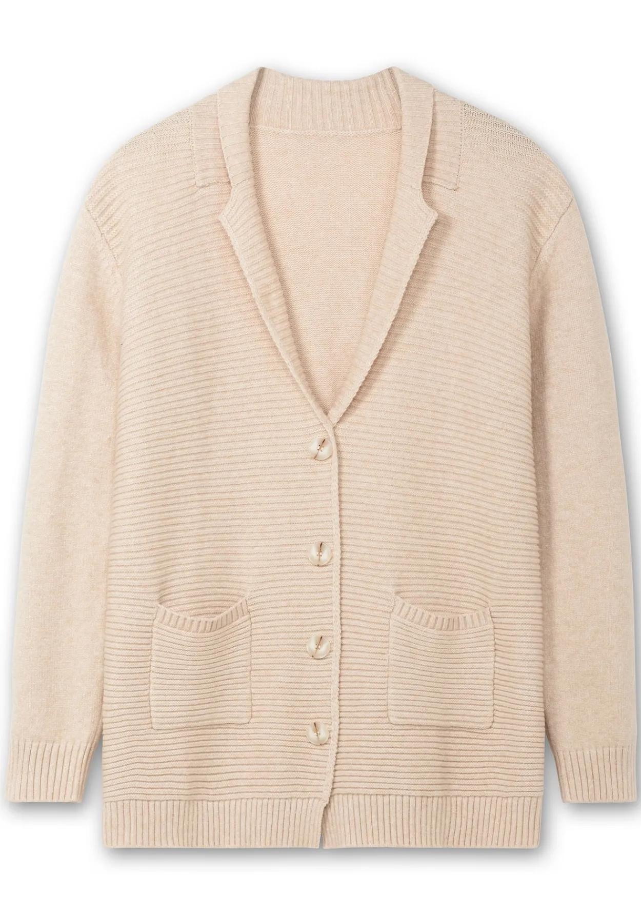 Strickjacke mit Reverskragen und Rippmuster vorn<sheego Hot