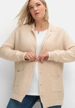 Strickjacke mit Reverskragen und Rippmuster vorn<sheego Hot