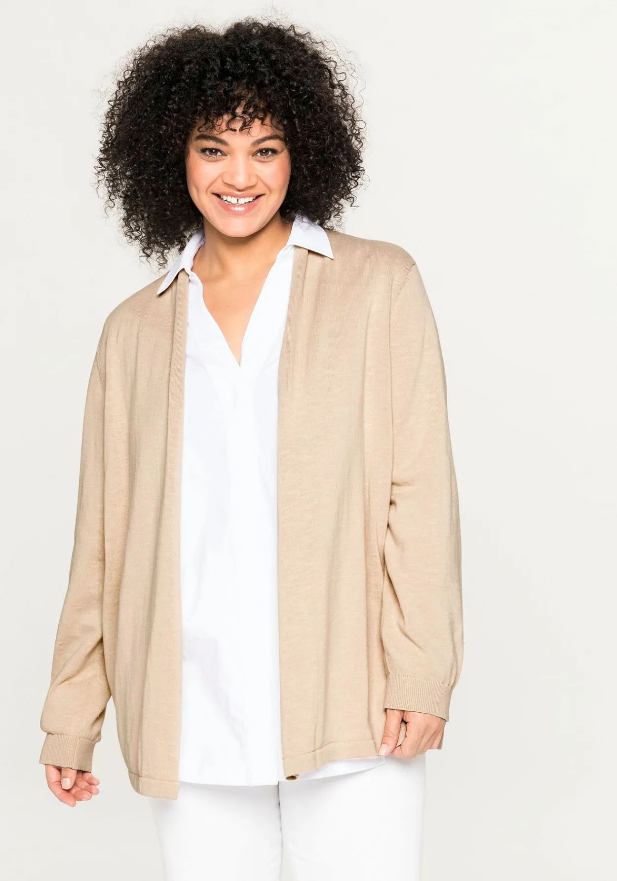 Strickjacke mit schmalem Schalkragen, offene Form<sheego Hot