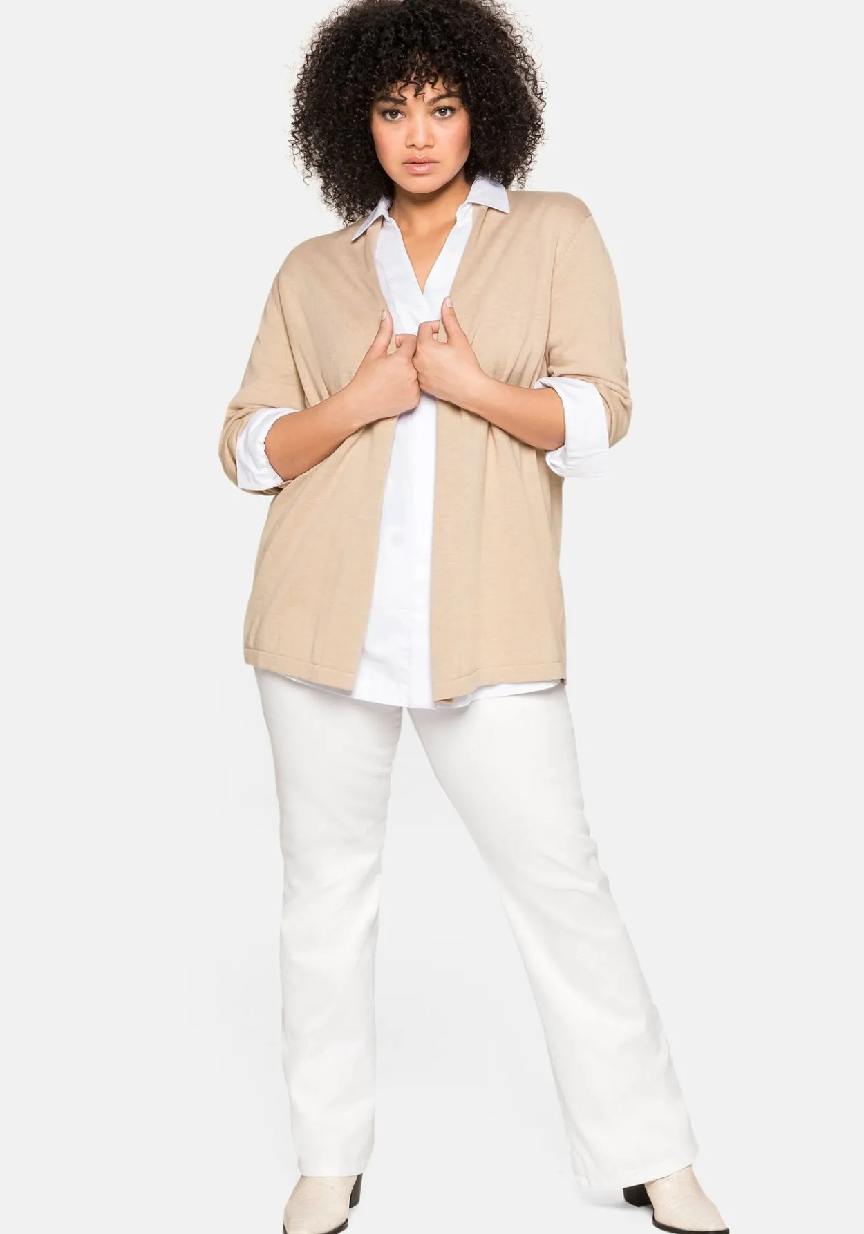 Strickjacke mit schmalem Schalkragen, offene Form<sheego Hot