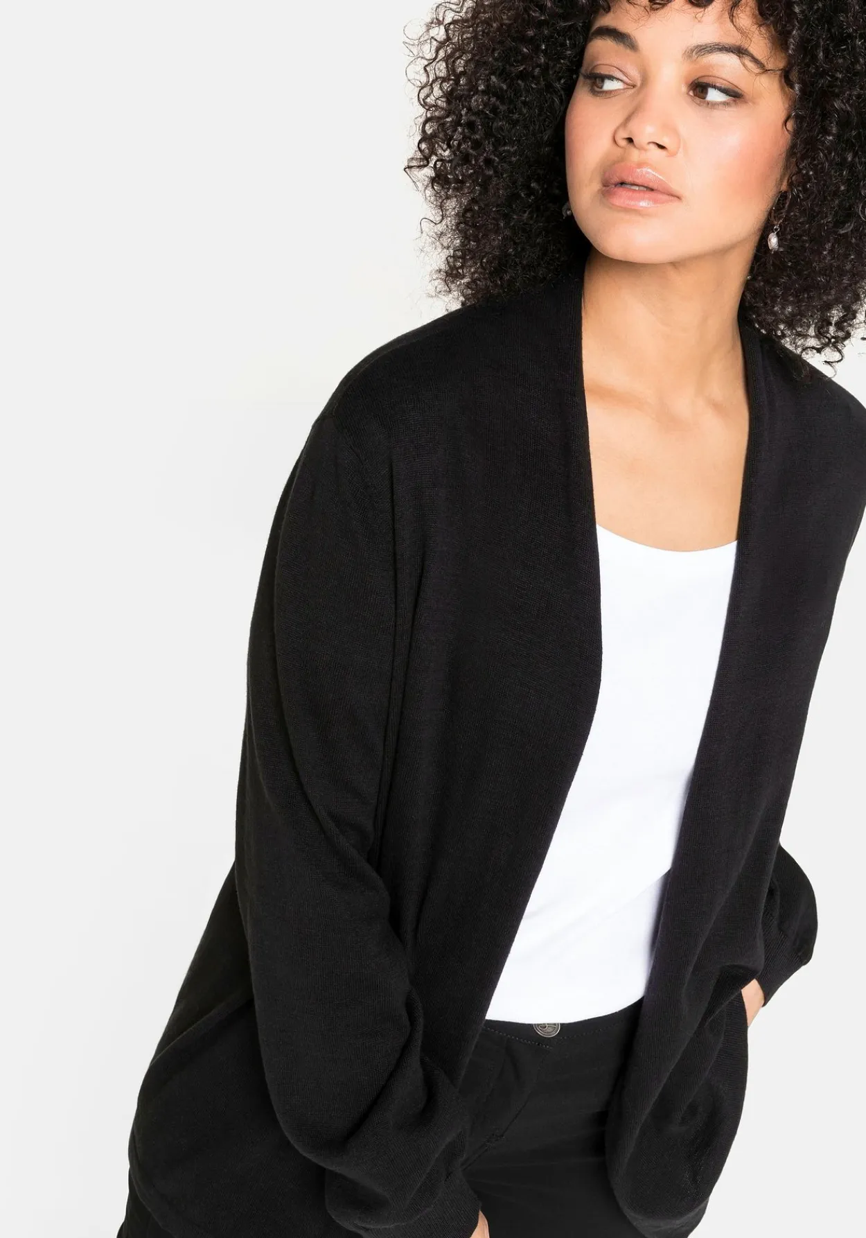 Strickjacke mit schmalem Schalkragen, offene Form<sheego Best