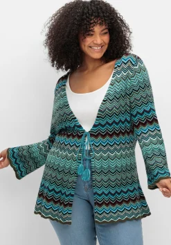 Strickjacke mit Trompetenärmeln, im Zickzackmuster<sheego Clearance