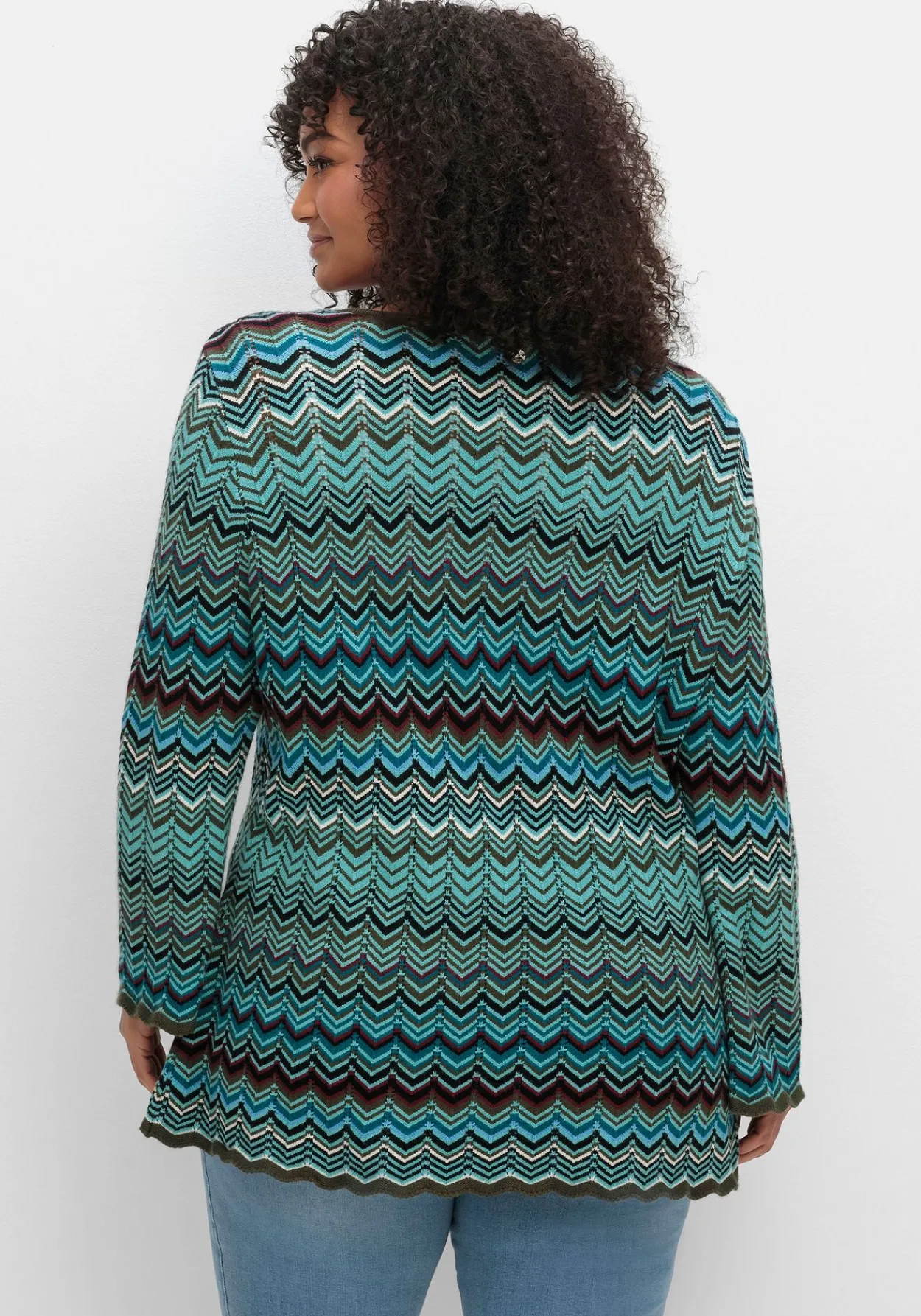Strickjacke mit Trompetenärmeln, im Zickzackmuster<sheego Clearance