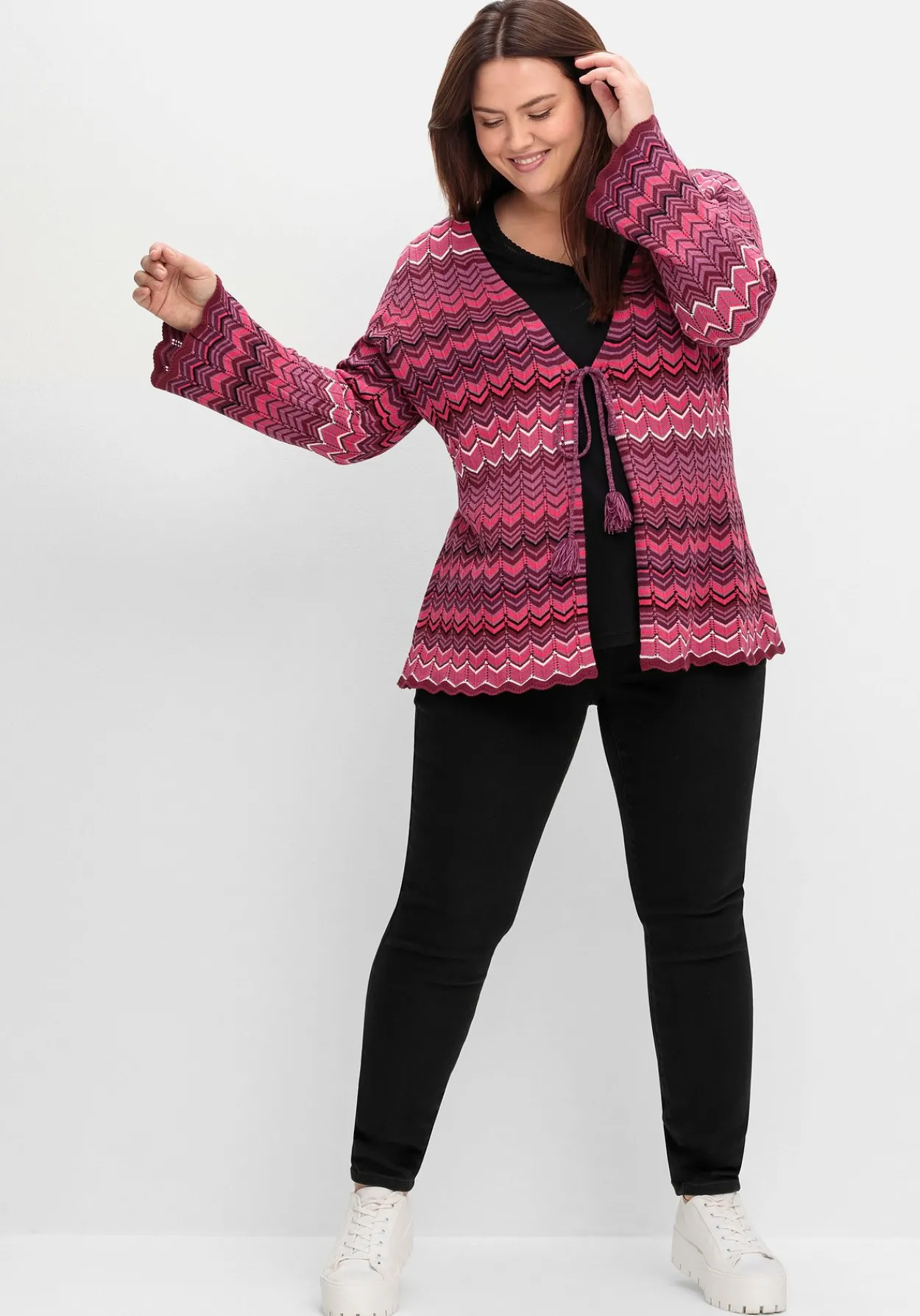 Strickjacke mit Trompetenärmeln, im Zickzackmuster<sheego Best