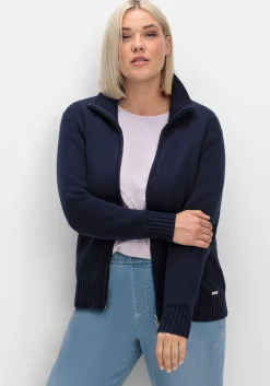 Strickjacke mit Troyerkragen und 2-Wege-Zipper<sheego Outlet