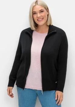 Strickjacke mit Troyerkragen und 2-Wege-Zipper<sheego Fashion