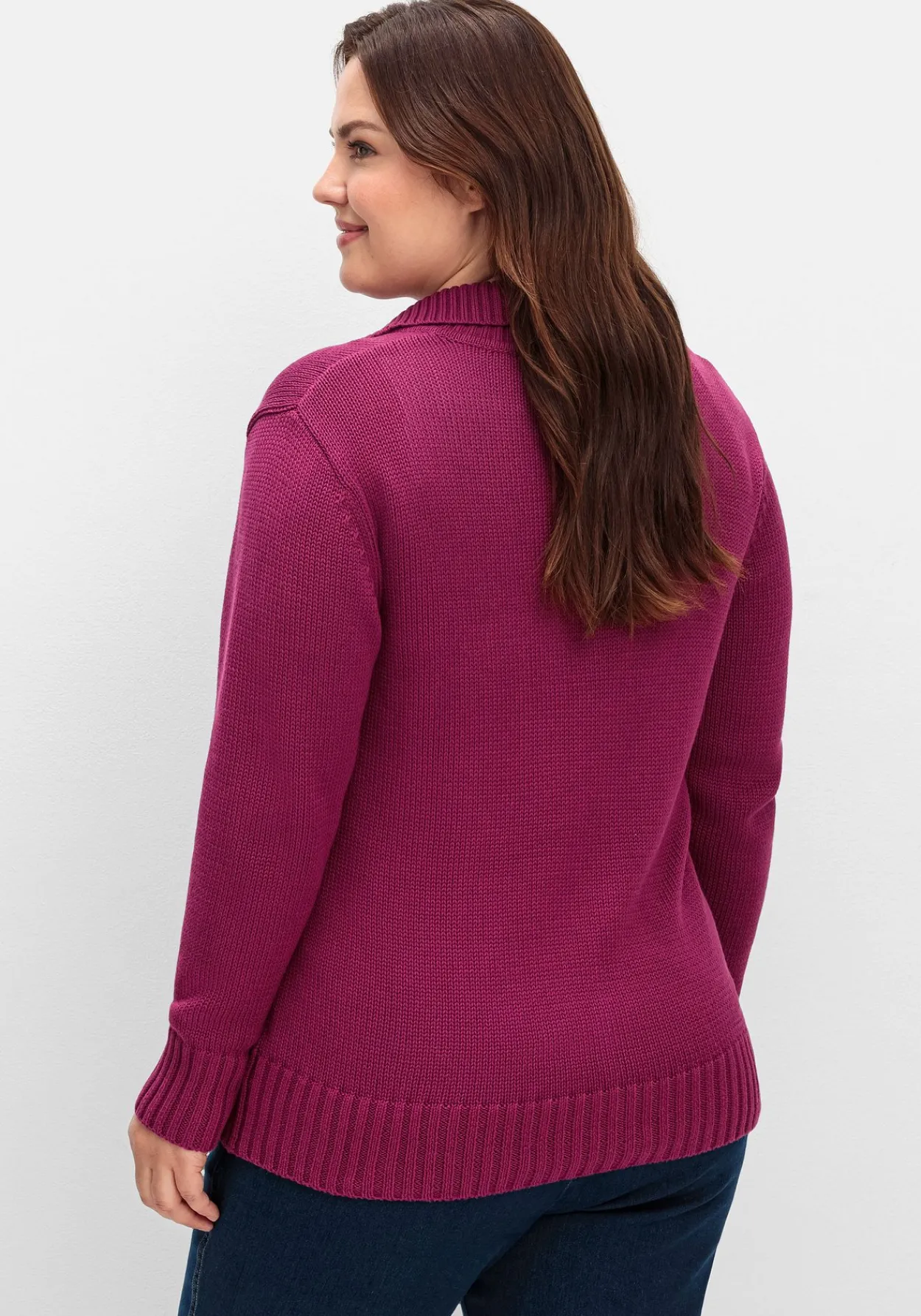 Strickjacke mit Troyerkragen und 2-Wege-Zipper<sheego New