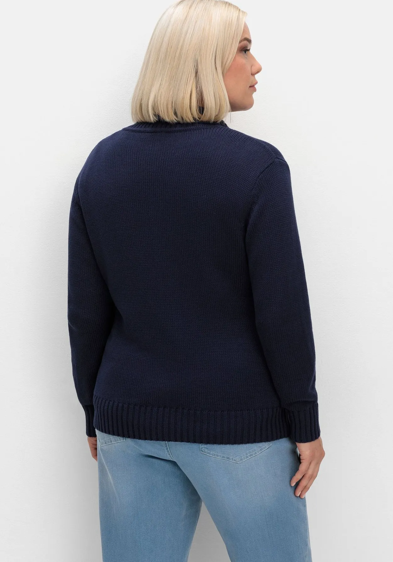 Strickjacke mit Troyerkragen und 2-Wege-Zipper<sheego Outlet