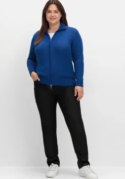 Strickjacke mit Troyerkragen und 2-Wege-Zipper<sheego Fashion