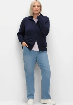 Strickjacke mit Troyerkragen und 2-Wege-Zipper<sheego Outlet