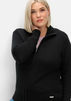 Strickjacke mit Troyerkragen und 2-Wege-Zipper<sheego Fashion