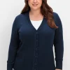 Strickjacke mit V-Ausschnitt und Knöpfen, tailliert<sheego Online