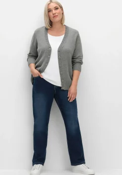 Strickjacke mit V-Ausschnitt und Knöpfen, tailliert<sheego New