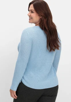 Strickpullover mit Rippmuster und Raffung seitlich<sheego Outlet