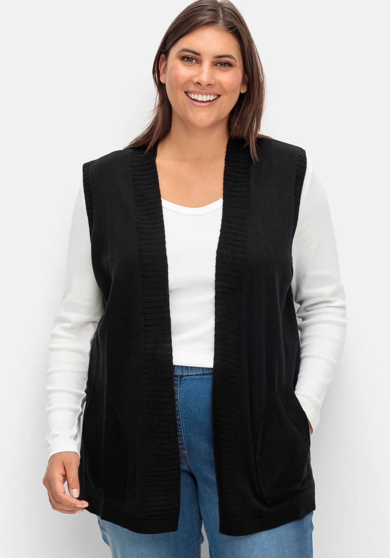 Strickweste in offener Form, mit Taschen<sheego Discount