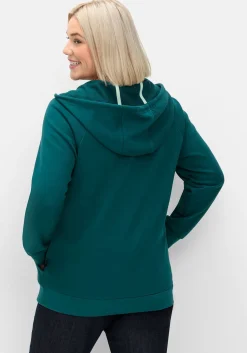 Sweatjacke mit Kapuze und kleinem Brust-Print<sheego Online