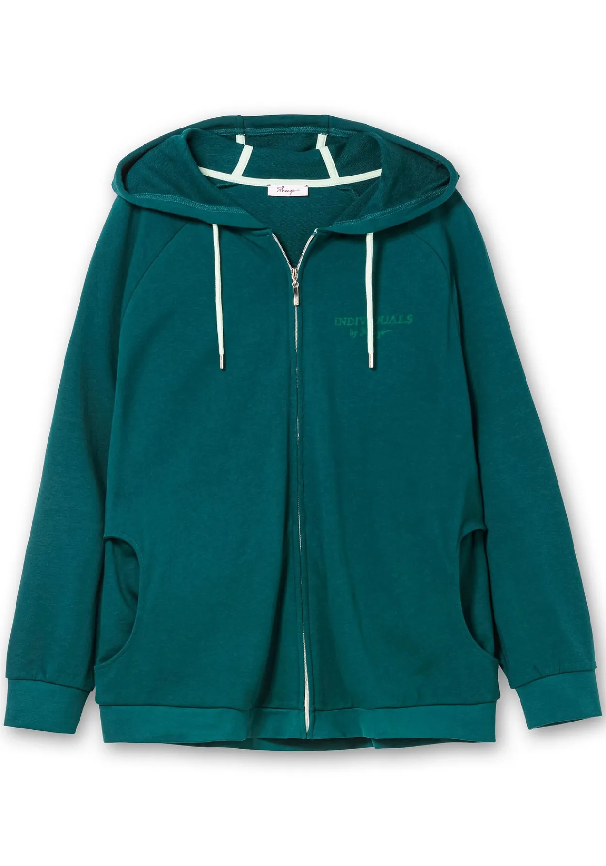 Sweatjacke mit Kapuze und kleinem Brust-Print<sheego Online