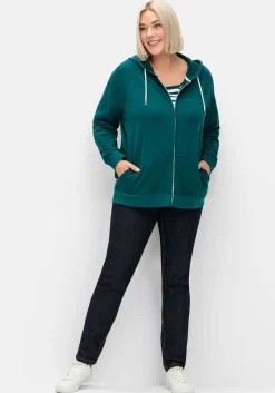 Sweatjacke mit Kapuze und kleinem Brust-Print<sheego Online