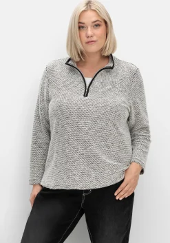 Sweatshirt in Bouclé-Qualität, mit Troyerkragen<sheego Discount