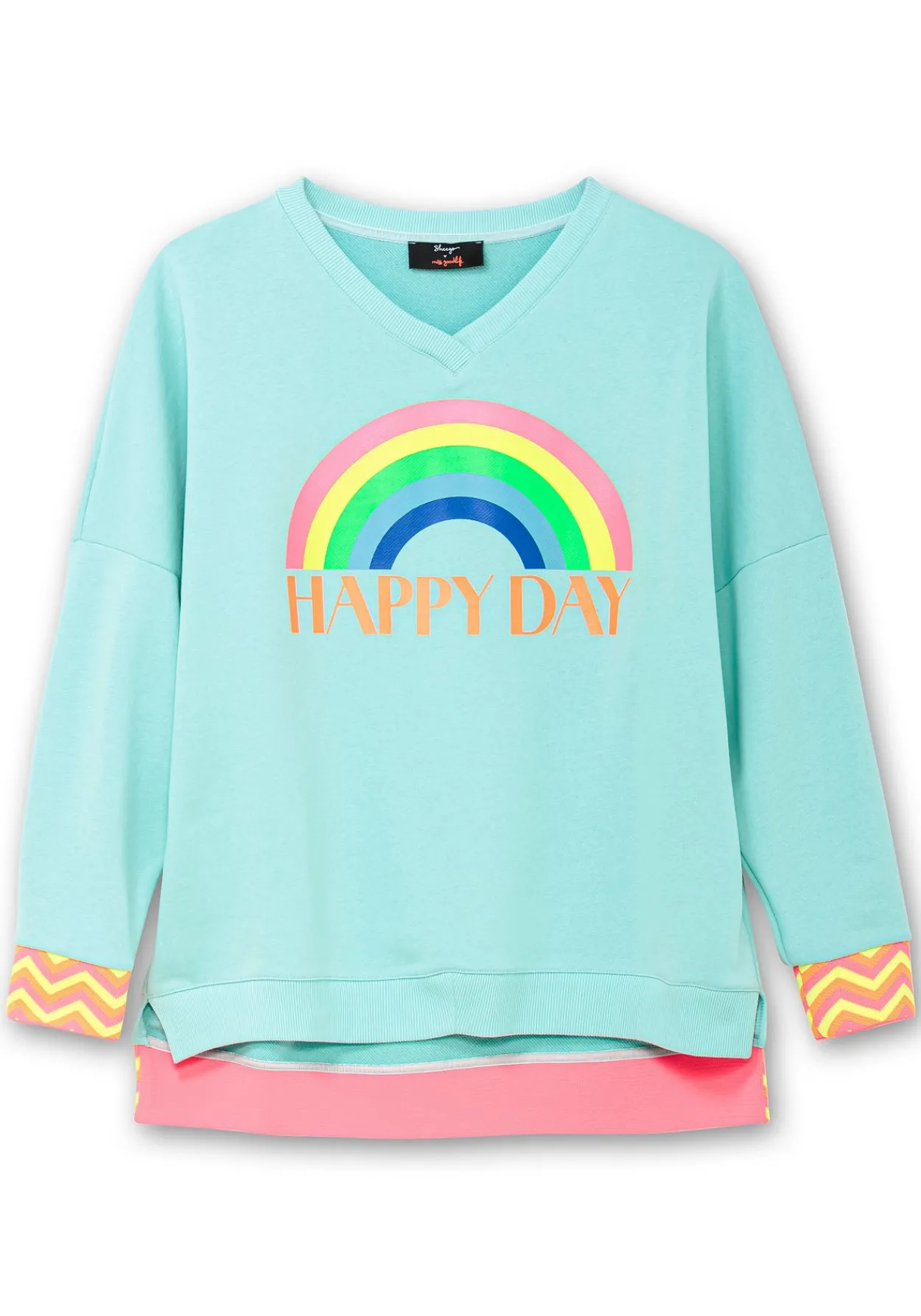 Sweatshirt mit Frontdruck und Streifenbündchen<sheego loves miss goodlife Online