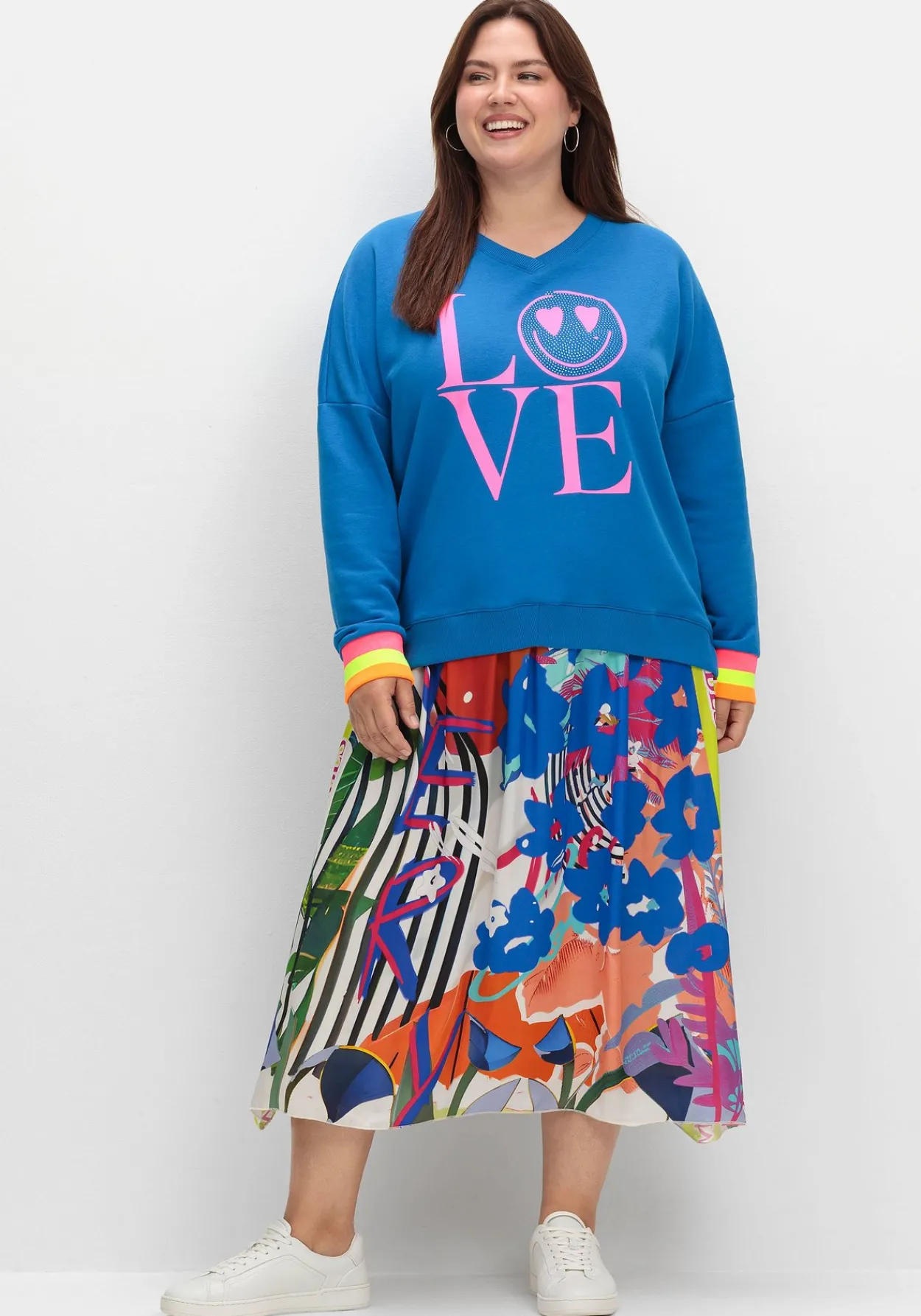 Sweatshirt mit Frontdruck und Ringelbündchen<sheego loves miss goodlife Best