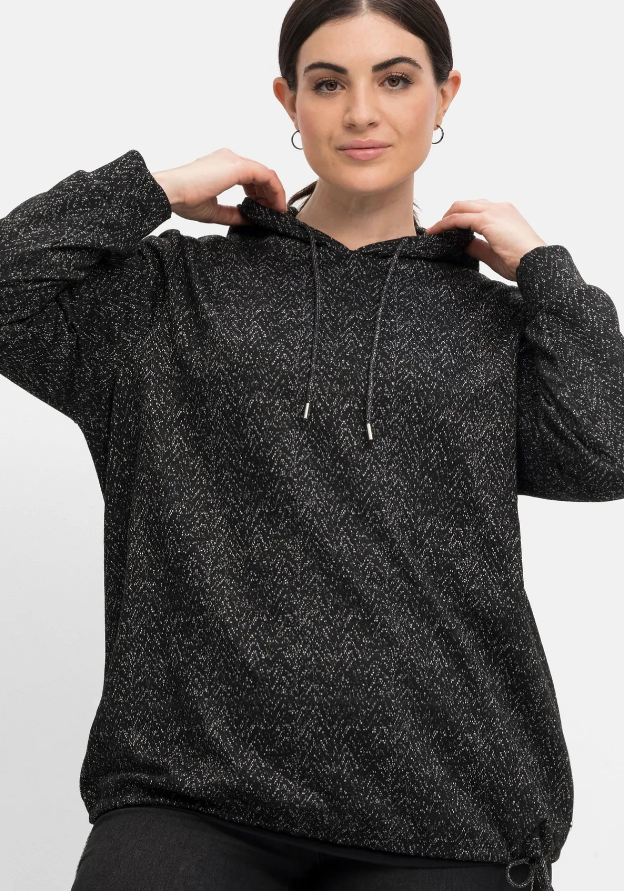 Sweatshirt mit Kapuze, in Salz-und-Pfeffer-Optik<sheego Discount