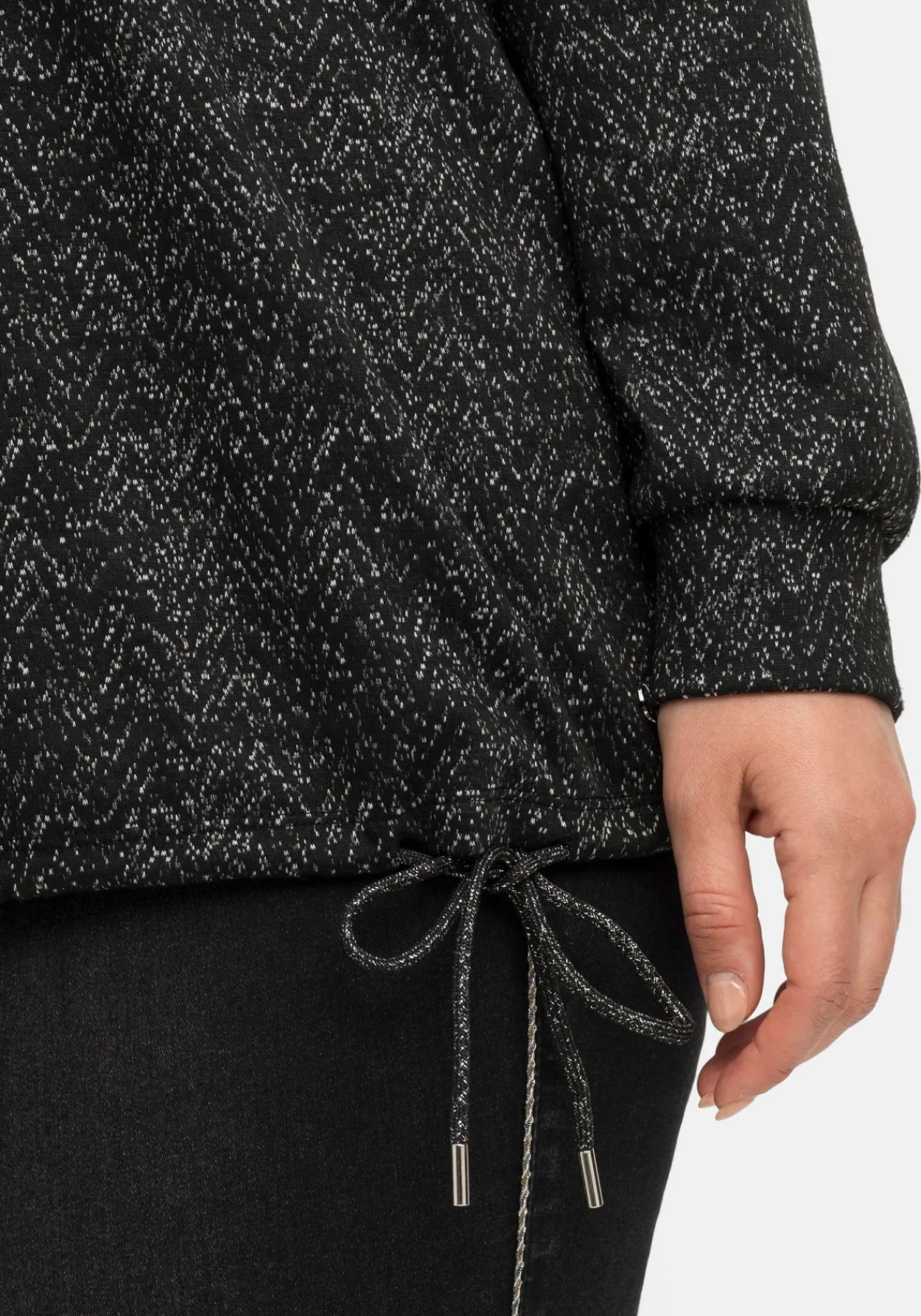 Sweatshirt mit Kapuze, in Salz-und-Pfeffer-Optik<sheego Discount