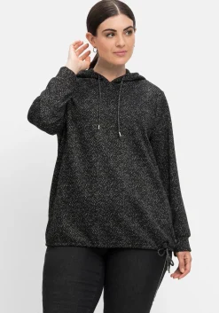 Sweatshirt mit Kapuze, in Salz-und-Pfeffer-Optik<sheego Discount