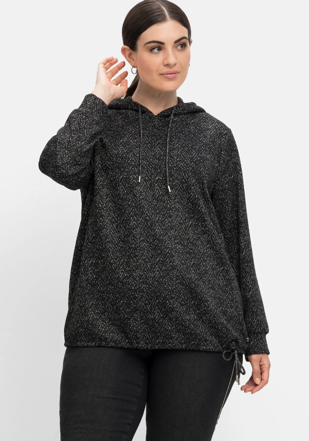 Sweatshirt mit Kapuze, in Salz-und-Pfeffer-Optik<sheego Discount