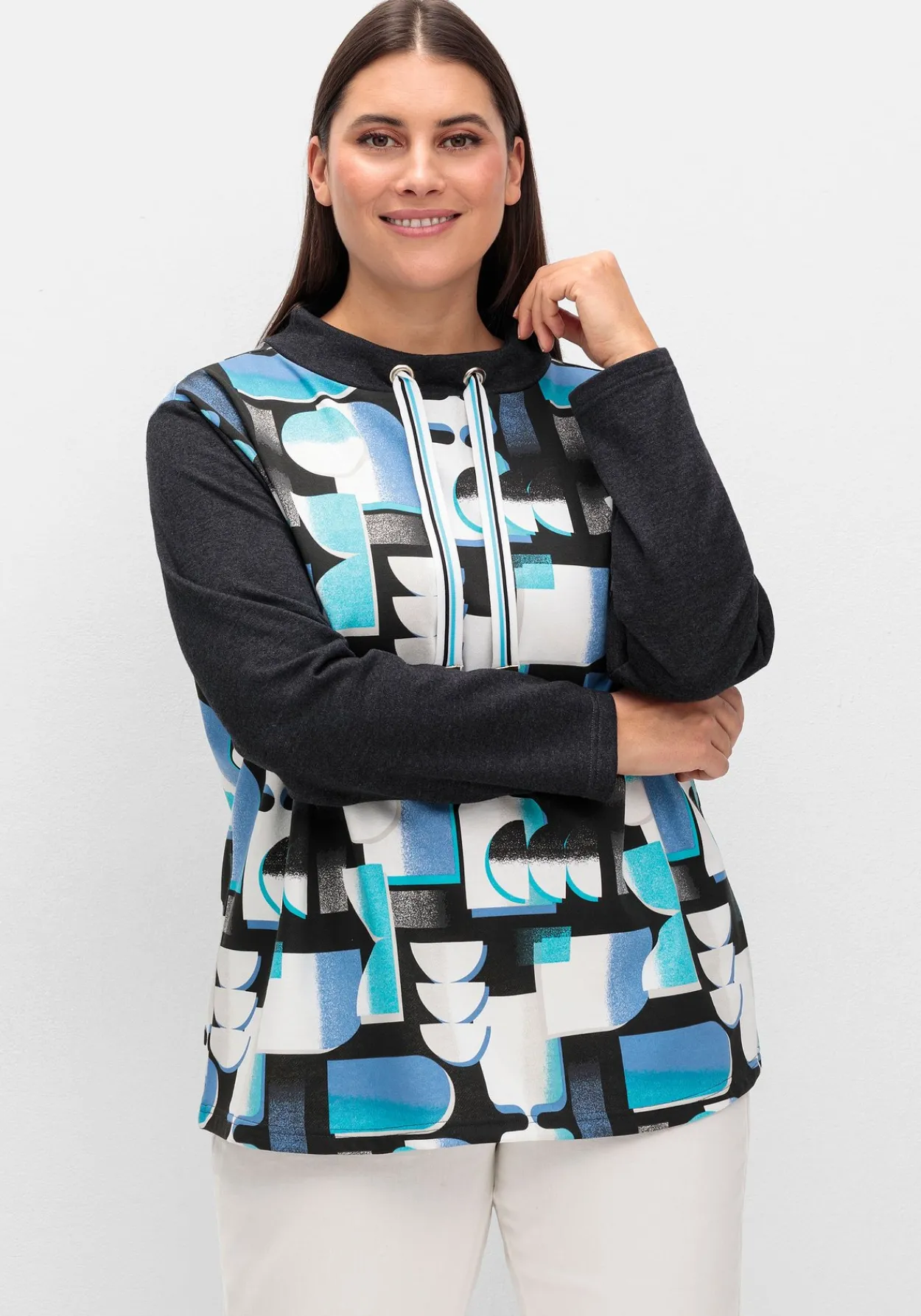 Sweatshirt mit Stehkragen und Grafikprint<sheego Hot