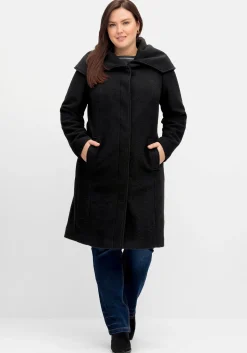 Taillierter Mantel mit großem Kragen und Wollanteil<sheego Clearance