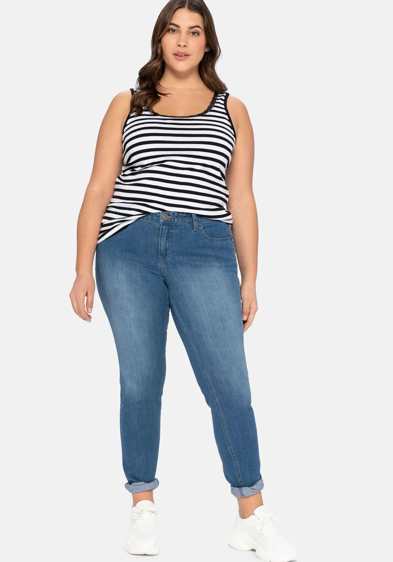 Tanktop mit Ringeln und Spitze am Ausschnitt<sheego Fashion