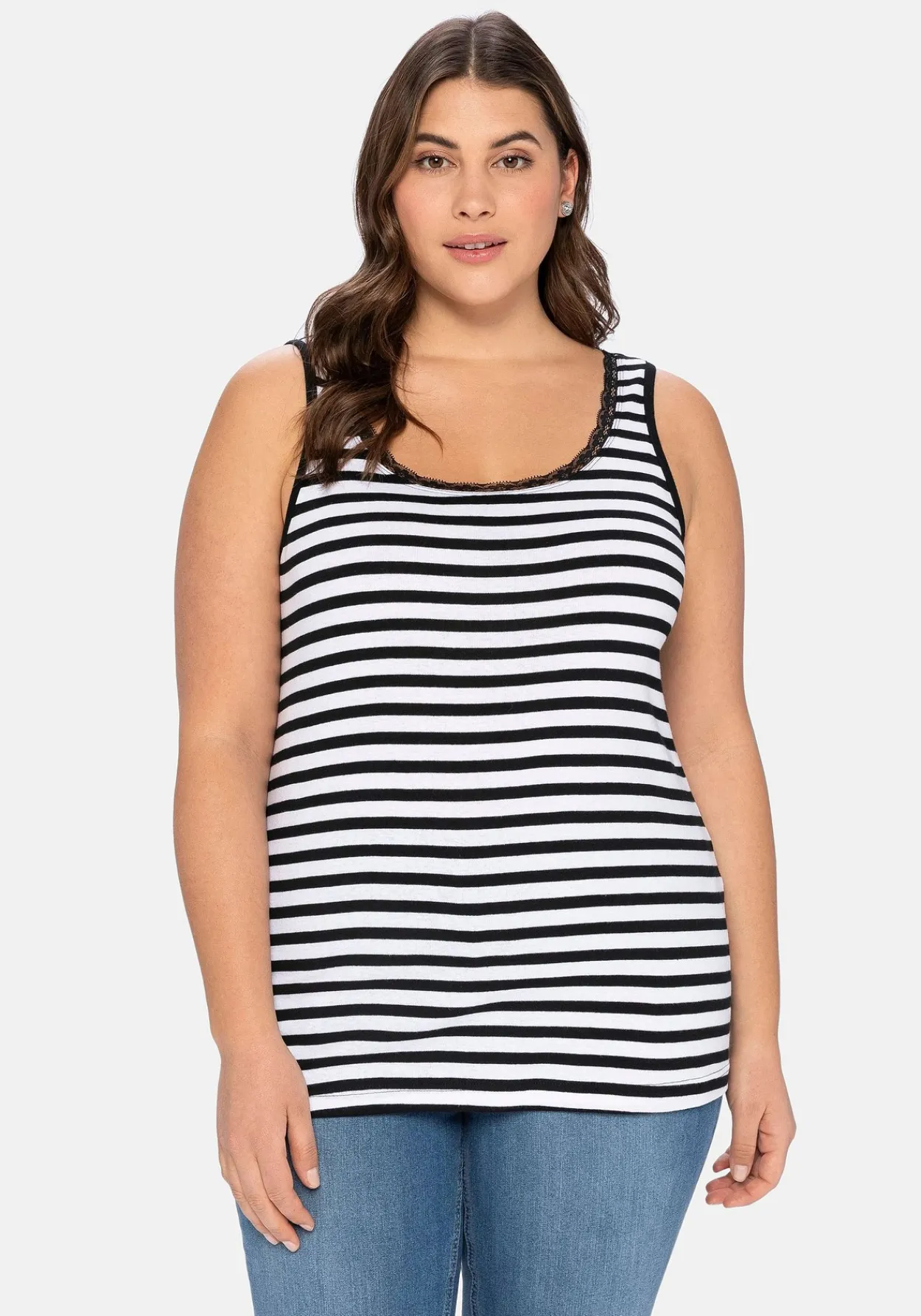 Tanktop mit Ringeln und Spitze am Ausschnitt<sheego Fashion