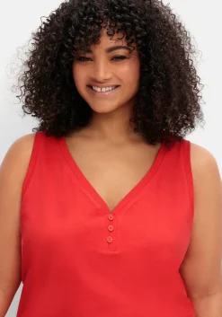 Tanktop mit V-Ausschnitt und Zierknopfleiste<sheego Sale