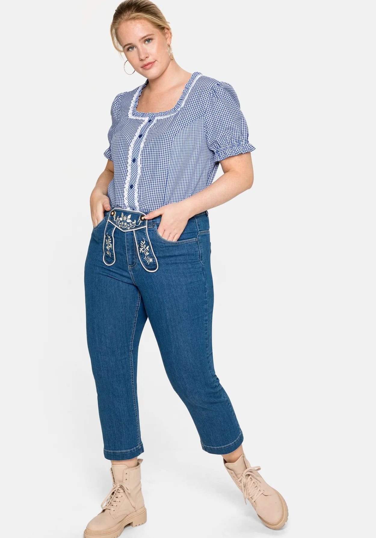 Trachtenbluse im Karo-Design, mit Spitzenbesatz<sheego Hot