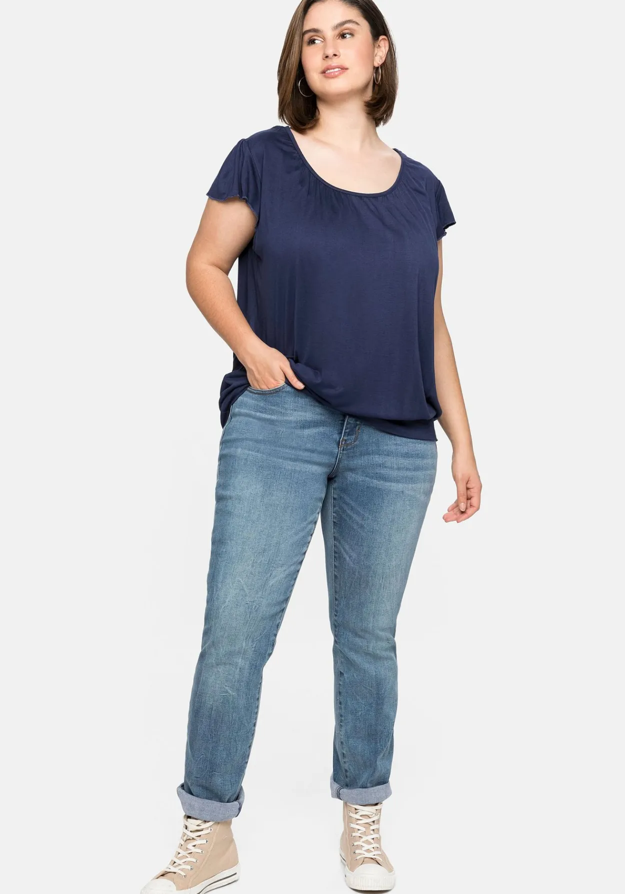 T-Shirt mit Flügelärmeln und breitem Bund<sheego Outlet