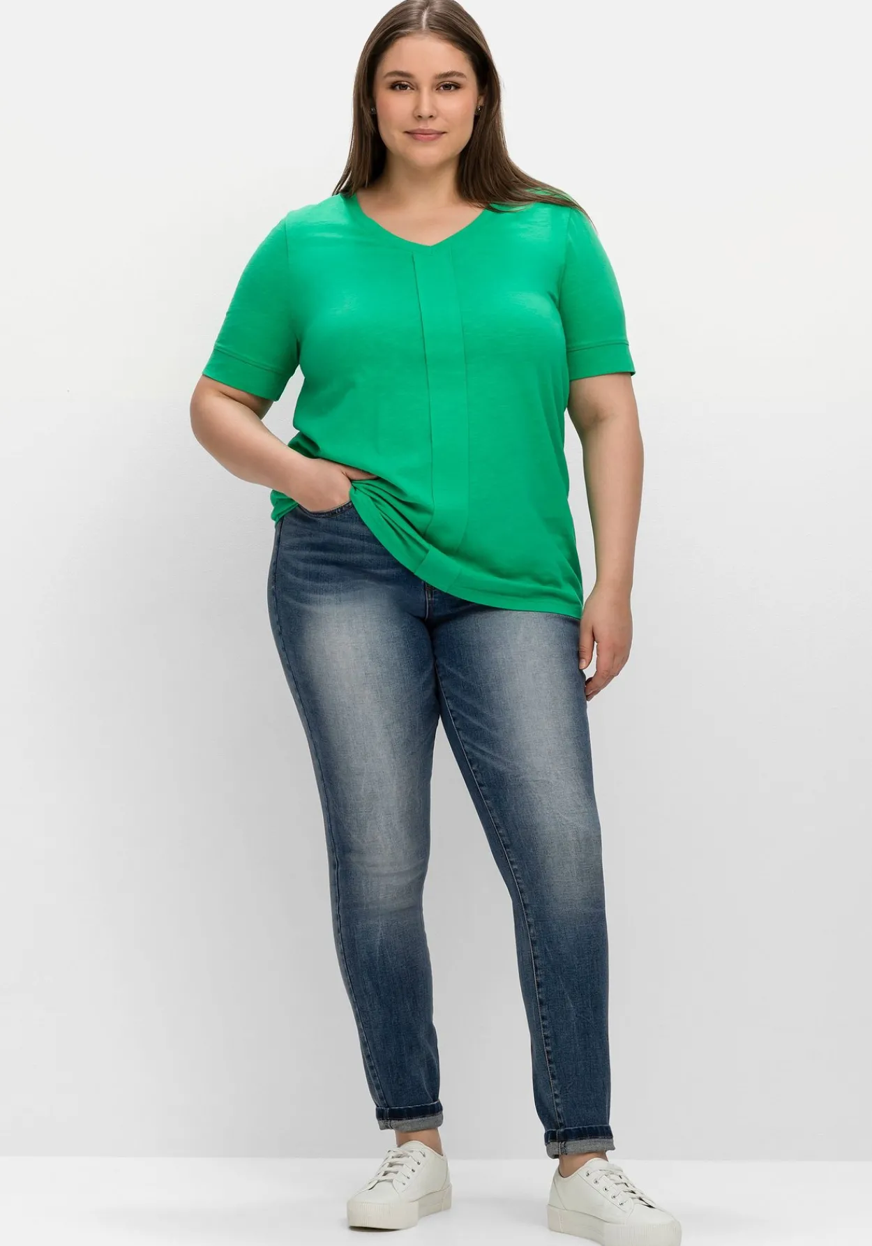 T-Shirt mit gesteppter Falte vorn, aus Jersey<sheego Clearance