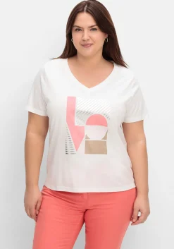 T-Shirt mit Grafikprint und V-Ausschnitt<sheego Sale