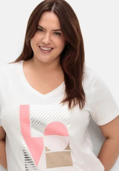 T-Shirt mit Grafikprint und V-Ausschnitt<sheego Sale