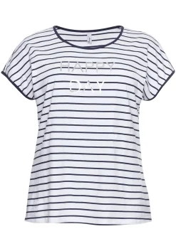 T-Shirt mit Ringeln und Statement-Foliendruck<sheego New