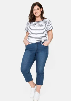 T-Shirt mit Ringeln und Statement-Foliendruck<sheego New