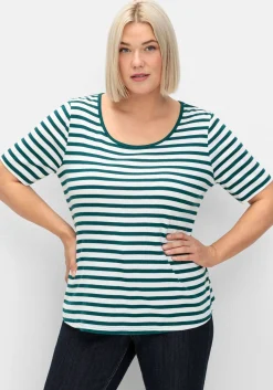 T-Shirt mit Streifen und Rundhalsausschnitt<sheego Sale