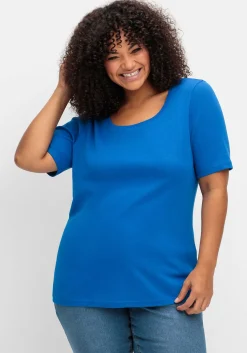 T-Shirt mit tiefem Ausschnitt und längerem Ärmel<sheego Outlet