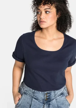 T-Shirt mit tiefem Ausschnitt und längerem Ärmel<sheego Sale