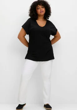 T-Shirt mit V-Ausschnitt, aus Flammgarn<sheego Clearance