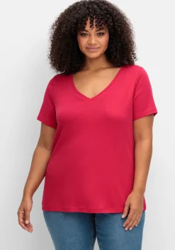 T-Shirt mit V-Ausschnitt, in Rippqualität<sheego Fashion